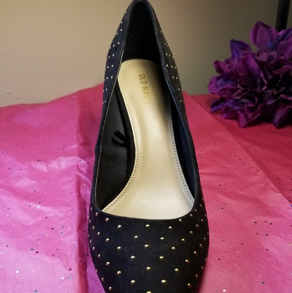 Old Navy Black suede Heels with gold studs - Picture 4 of 6